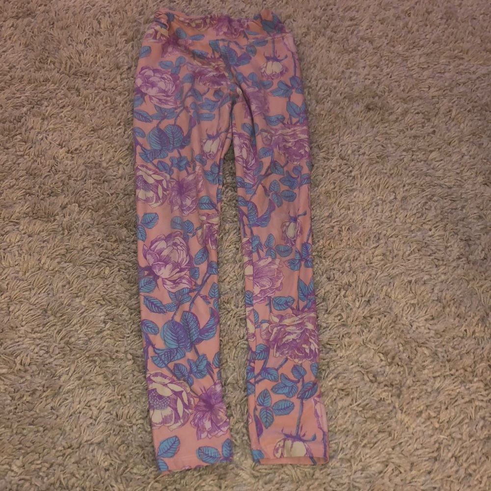 Pink Floral Lula Roe Size Tween Leggings